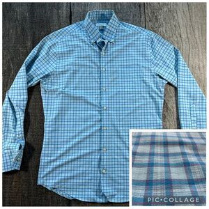 Peter Millar Summer Comfort Blue White Redd Mens Med Long Sleeve Button Down